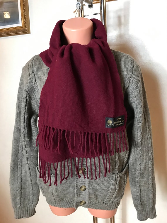 Burgundy vintage 90s scarf, wool fabric, long sca… - image 4
