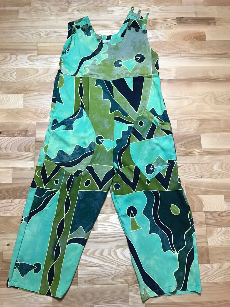 oversize large size Geen vintage overalls straight design batic viscose fabric in green shades