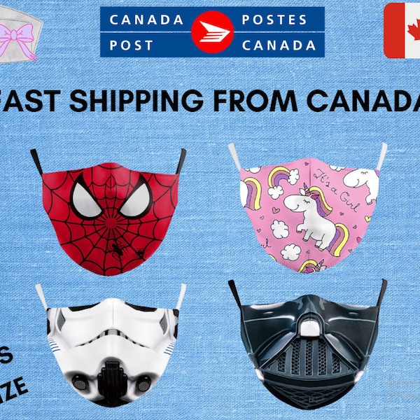 Washable Reusable Adjustable Kids boys girls Face Mouth Mask Spider-Man Star Wars Pink Unicorn Rainbow  Darth Vader Stormtrooper Halloween