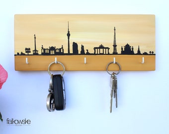 Keyboard "Berlin Skyline" beige handpainted, handmade, Hessen, keyboard, wooden bar, hook bar, jewelry hanger, TV tower