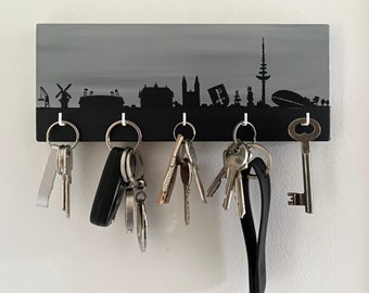 Keyboard “Bremen Skyline” hand-painted, handmade, Werder Bremen, keyboard, wooden bar, hook bar, jewelry hanger