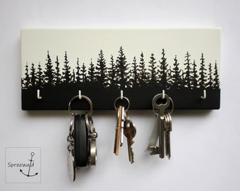 Key board "Forest Tannen design" hand-painted, handmade, Hesse, key board, wooden strip, hook strip, jewelry hanger, outdoor