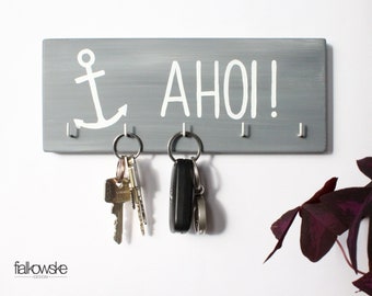 Keyboard "Anchor AHOI" hand painted, handmade, anchorage, letter board, keyboard, wooden bar, hook bar, jewelry hanger