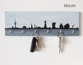 Keyboard "Hamburg Skyline" handpainted, handmade, Alster, Saint Pauli, Elbe, keyboard, wooden bar, hook bar, jewelry hanger