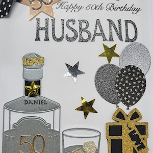 Carte d'anniversaire personnalisée de luxe faite main pour un mari spécial. Carte 50e anniversaire en boîte