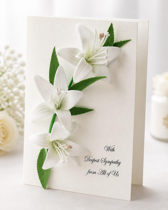 Handmade Sympathy Card With White Lilies | Condolence Card