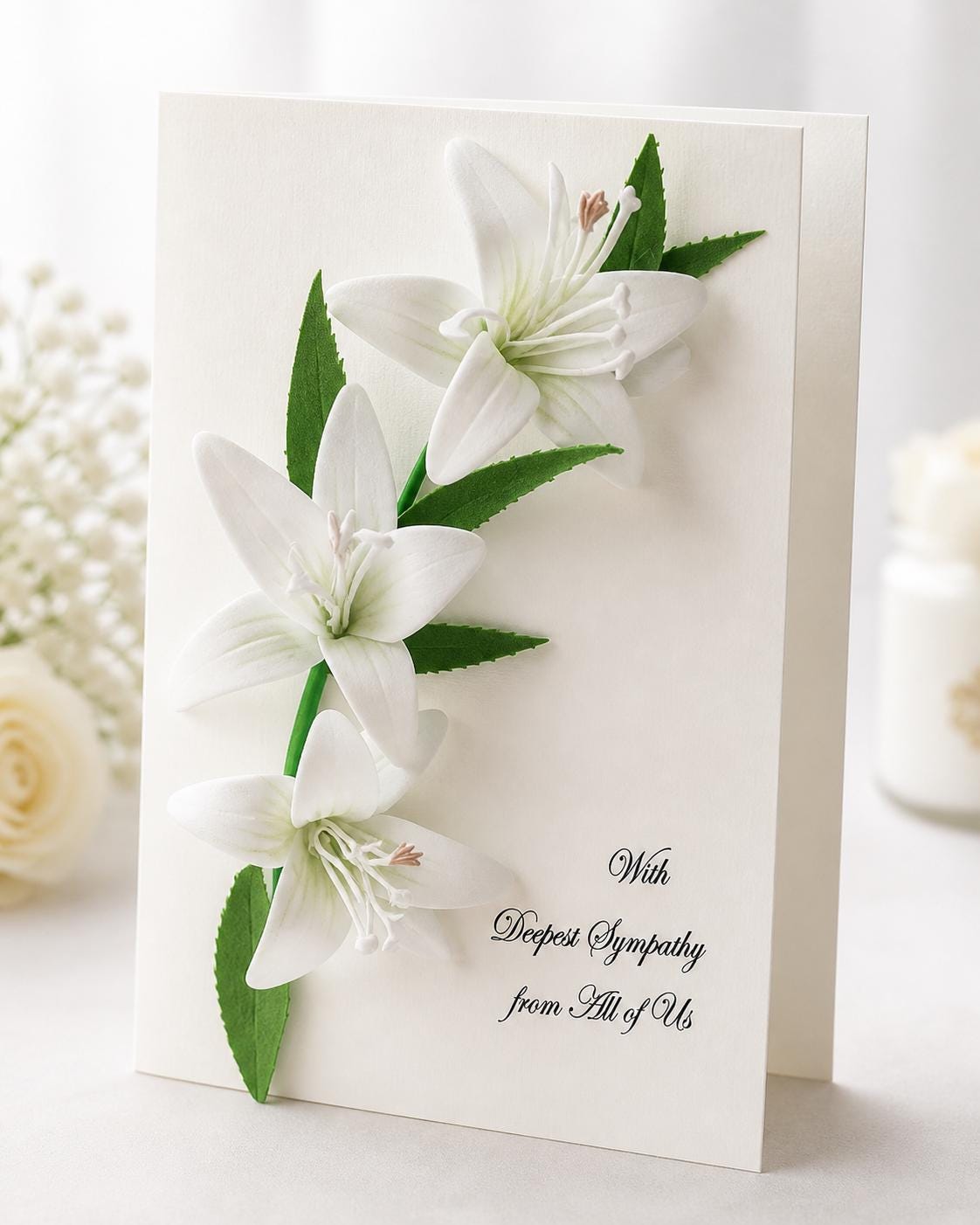 Handmade Sympathy Card With White Lilies | Condolence Card