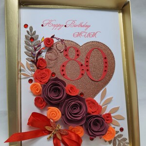 お母さんへの手作りパーソナライズバースデーカード 80歳の誕生日カード 姉妹 妻 友人 ボックスカード 赤いバラの記念日カード