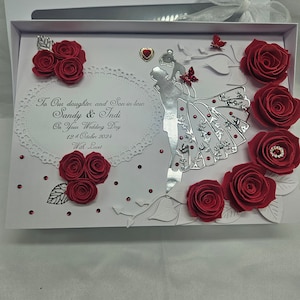 Luksusowa ręcznie robiona karta na dzień ślubu PERSONALIZOWANE pudełka na karty ślubne Karta PAMIĄTKOWA Karta z pudełkiem na PREZENT Składane życzenia 3D Rubinowa rocznica