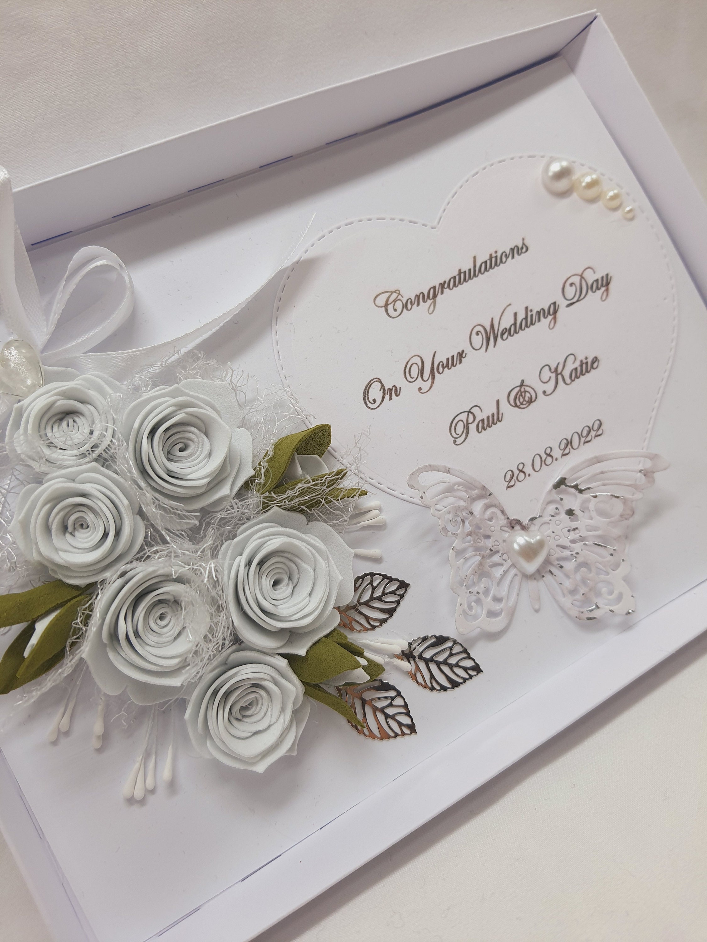 Handmade 3D Wedding Card With Roses - Personalized Anniversary Gift Box ...