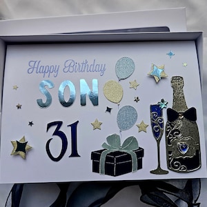 Carte de voeux de luxe personnalisée faite main dans une boîte cadeau Carte d'ANNIVERSAIRE 16,18,21,30,40,50,60 Fête des pères