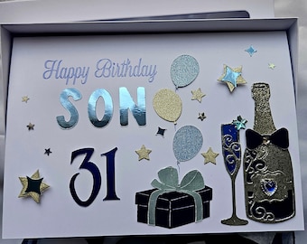 Tarjeta de felicitación personalizada de lujo hecha a mano en caja de REGALO Tarjeta de CUMPLEAÑOS 16, 18, 21, 30, 40, 50, 60 Día del Padre