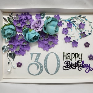 Handgemachte Geburtstagskarte 30 40 50 Jedes Alter Tochter Schwester Mama Geschenkbox 3D Personalisierte Gefaltet Lila