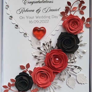 Carte d'anniversaire RUBIS Carte d'anniversaire de mariage Carte personnalisée faite main pour couple spécial Carte souvenir Roses rouges