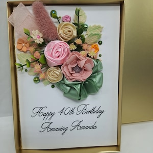 Luxus handgemachte GEBURTSTAGS-Karte 40.50.60.70.jedes Alter für Mama Freundin Frau Schwester Boxed Karte mit Blumen Muttertagskarte