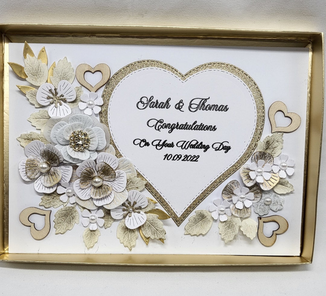 Personalized 3D Wedding Card: Handmade Luxury Gold Floral Card - Etsy
