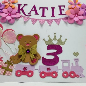 Cartão de aniversário personalizado feito à mão para menina, 1º, 2º, 3º, para menina, filha, neto, sobrinho, primo, irmã, crianças, caixa de presente infantil rosa
