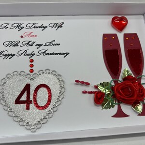 40e carte d'anniversaire de mariage rubis pour femme/mari/amis/Carte faite main en boîte carte personnalisée