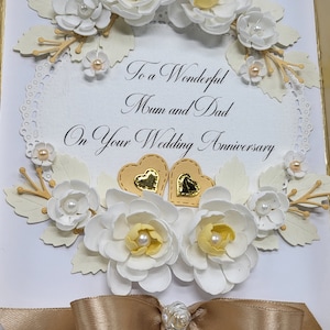 Tarjeta especial personalizada para el 50 aniversario de boda de la esposa, Boda de oro blanco, Tarjeta en caja de lujo, Tarjeta hecha a mano para mamá y papá