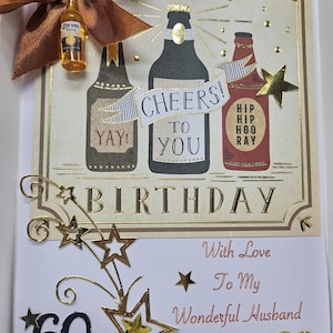 Carte d'anniversaire personnalisée faite main mari fils papa bouteille bière Coronna 30e 40e 50e 60e tout âge