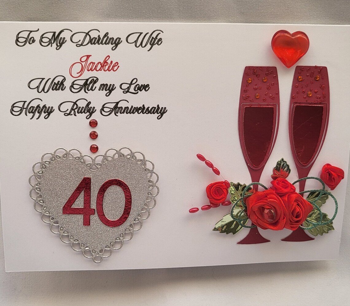 40th Ruby Wedding Anniversary Card for Wife/husband/friends / - Etsy