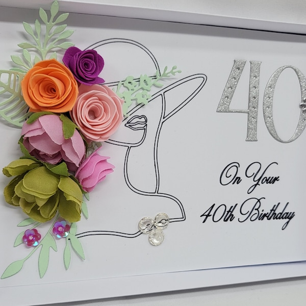 Carte d'anniversaire personnalisée faite à la main 30e 40e 50e tout âge ami fille petite amie boîte de présentation chapelle avec des fleurs 3d