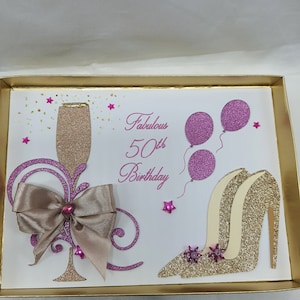 Handgefertigte Luxus Geburtstagskarte Fabelhafter 50. GEBURTSTAG Mama Schwester Freund Personalisierte 3D Geburtstagskarten mit Geschenkbox