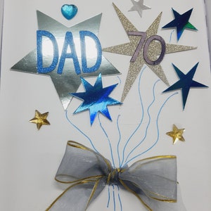Handmade 70th Birthday Card for Dad: 3D Stars, Gift Box