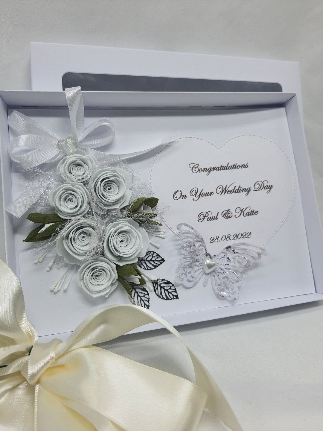 Handmade 3D Wedding Card With Roses - Personalized Anniversary Gift Box ...