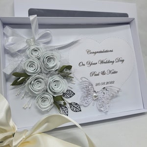 Handgefertigte HOCHZEITS-Tageskarte Luxus-Hochzeitskarte PERSONALISIERTE 3D-Karte Jahrestagskarte mit GESCHENK-Box
