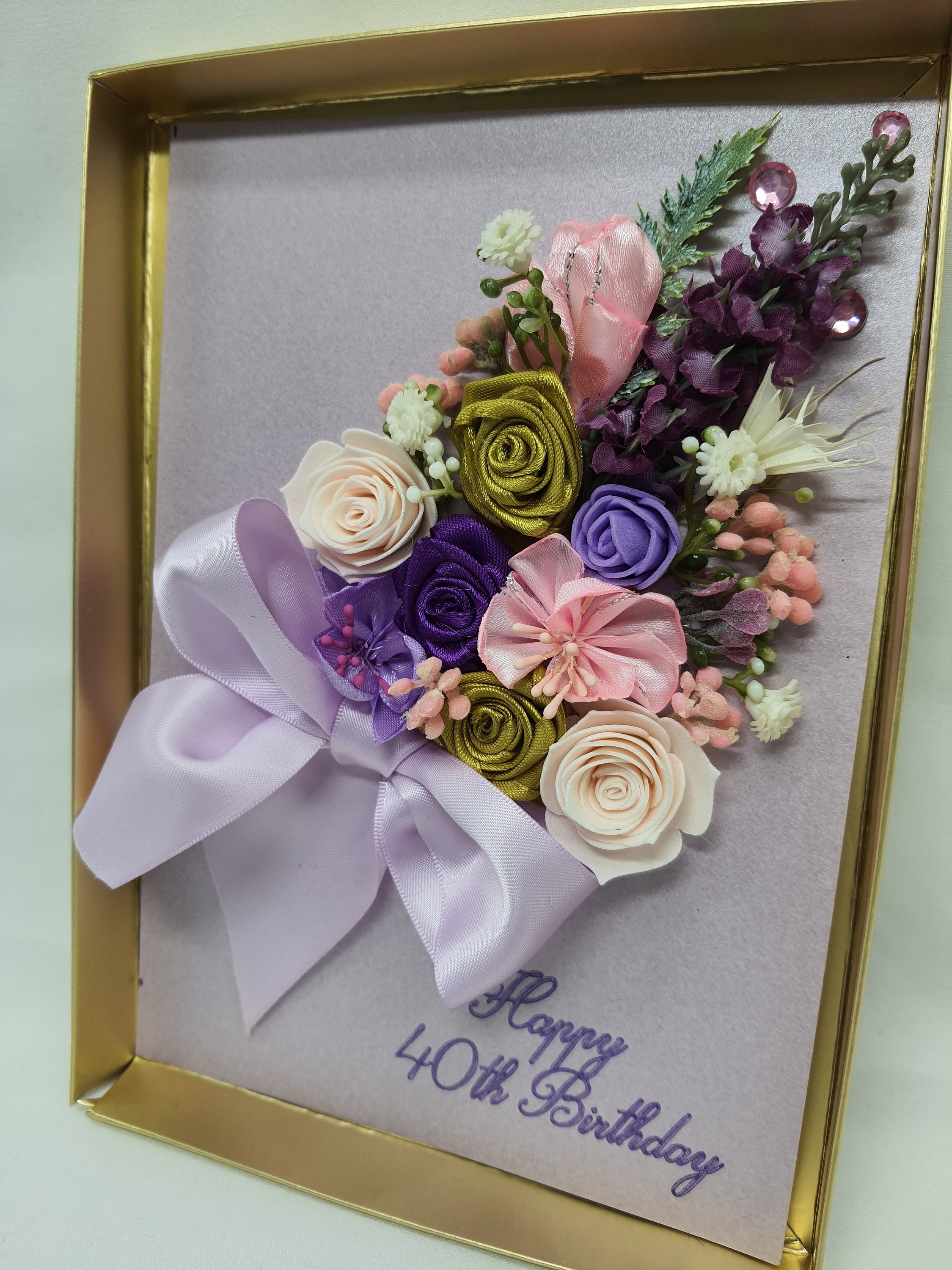 Luxury Handmade Birthday Card Flowers Card With GIFT Box 40th - Etsy Israel