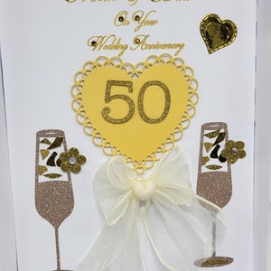 Tarjeta de aniversario de bodas de oro para mamá y papá especial de lujo hecha a mano para el 50.º aniversario de bodas con caja de REGALO