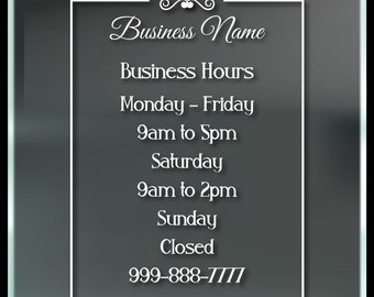 Very Elegant Custom Business Store Hours Window Decal Sticker Sign Door