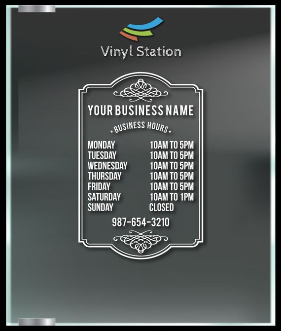 Very Elegant Custom Business Store Hours Window Decal Sticker Sign Door