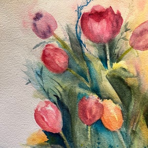 Bunch of Tulips ORIGINAL One of a Kind by Donna Cary Free Shipping