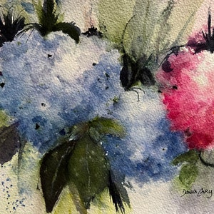 Hydrangeas -ORIGINAL MATTED WATERCOLOR by Donna Cary - Free Shipping