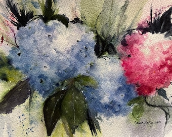Hydrangeas -ORIGINAL WATERCOLOR (Not a Print) Will Fit Into a 14 x 11” Frame