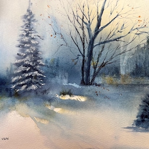 Winter Landscape Watercolor Painting: Original Art for (16x20) frame