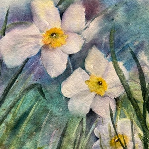 Daffodils in Nature - ORIGINAL Watercolor by Artist Donna Cary - Not a Print