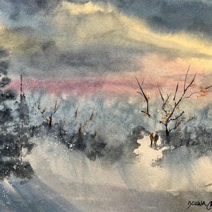 Shimmering Winter Day ORIGINAL Watercolor by Donna Cary Free Shipping