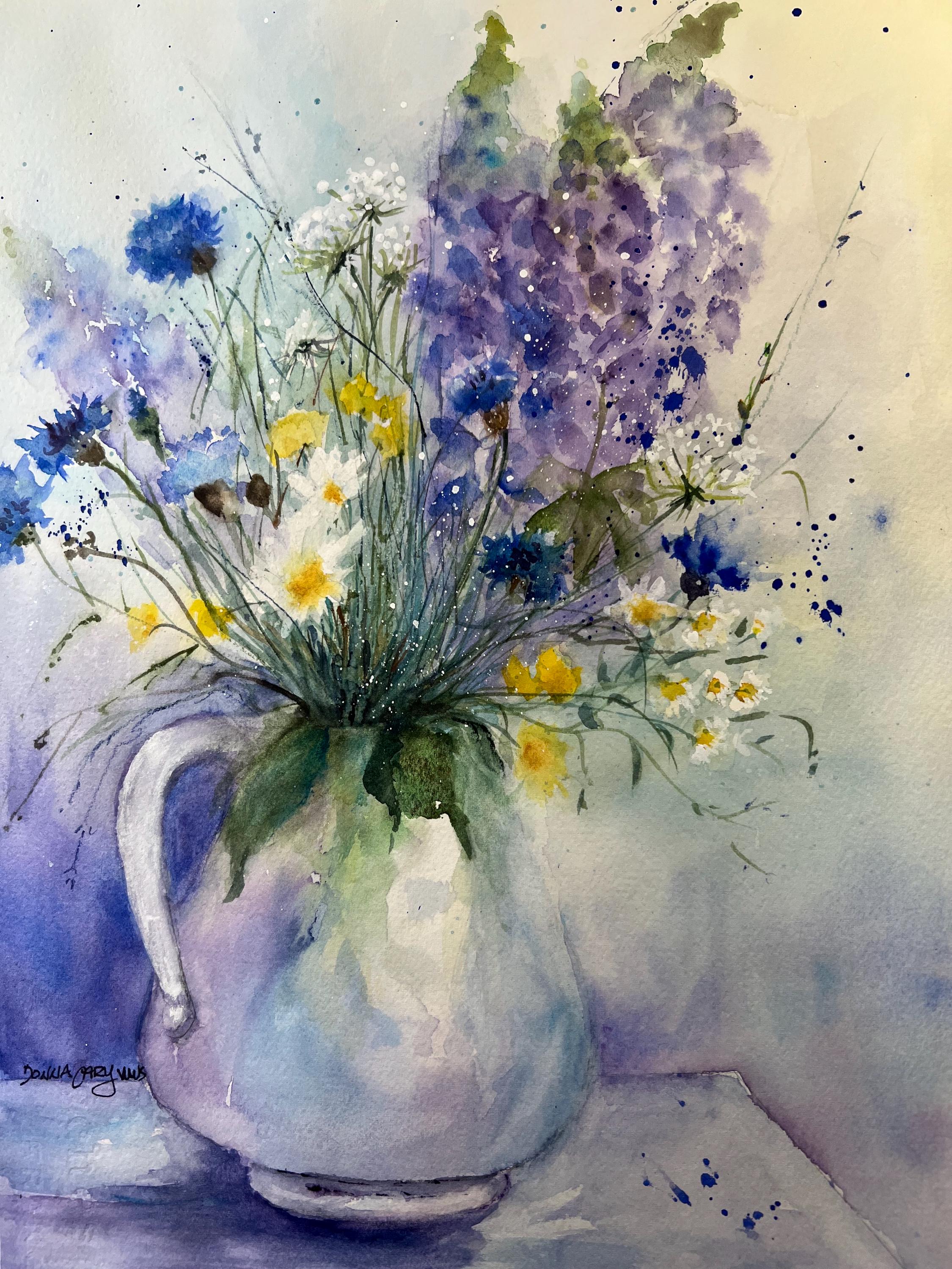 オリジナルの野花の水彩画：マット付き11 x 14インチのフレーム用の花