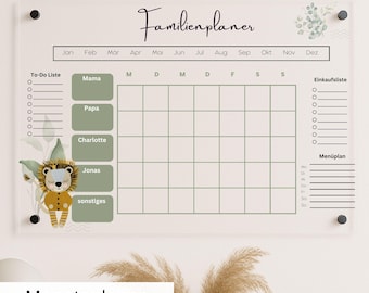 Familien Monatsplaner Acrylglas bis 5 Personen – personalisierter Familienplaner Wandkalender abwischbar – Acryl Kalender Organisation