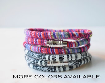 Ethnic Fabric Cord Triple Wrap Bracelet with Magnetic Clasp