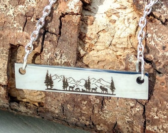 Mountain Necklace, Mountain Choker, Tree Necklace, Tree Choker, Outdoorsy Necklace,