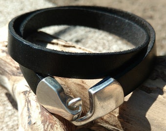 Leather Wrap Bracelet with Hook Clasp