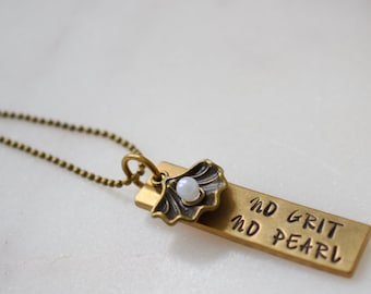 No Grit No Pearl Necklace, Inspirational Necklace, Bar Necklace,