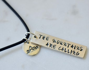 The Mountains Are Calling Antique Silver Necklace, Hand-stamped, Mountain Necklace, Outdoors Necklace, Adventure Necklace