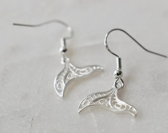 Sterling Silver Whale Tail Earrings, Whale Tail Earrings, Sterling Silver Tail Earrings, Whale Earrings, Sterling Silver Dolphin Earrings