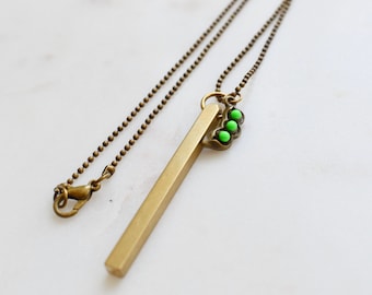 Personalized Peas In A Pod Solid Brass Bar Necklace, Necklace for Mom, Skinny Bar Necklace