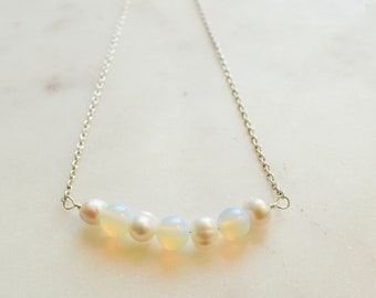 Moonstone and Pearl Choker, Moonstone Necklace, Bridesmaid Necklace, Wedding Necklace